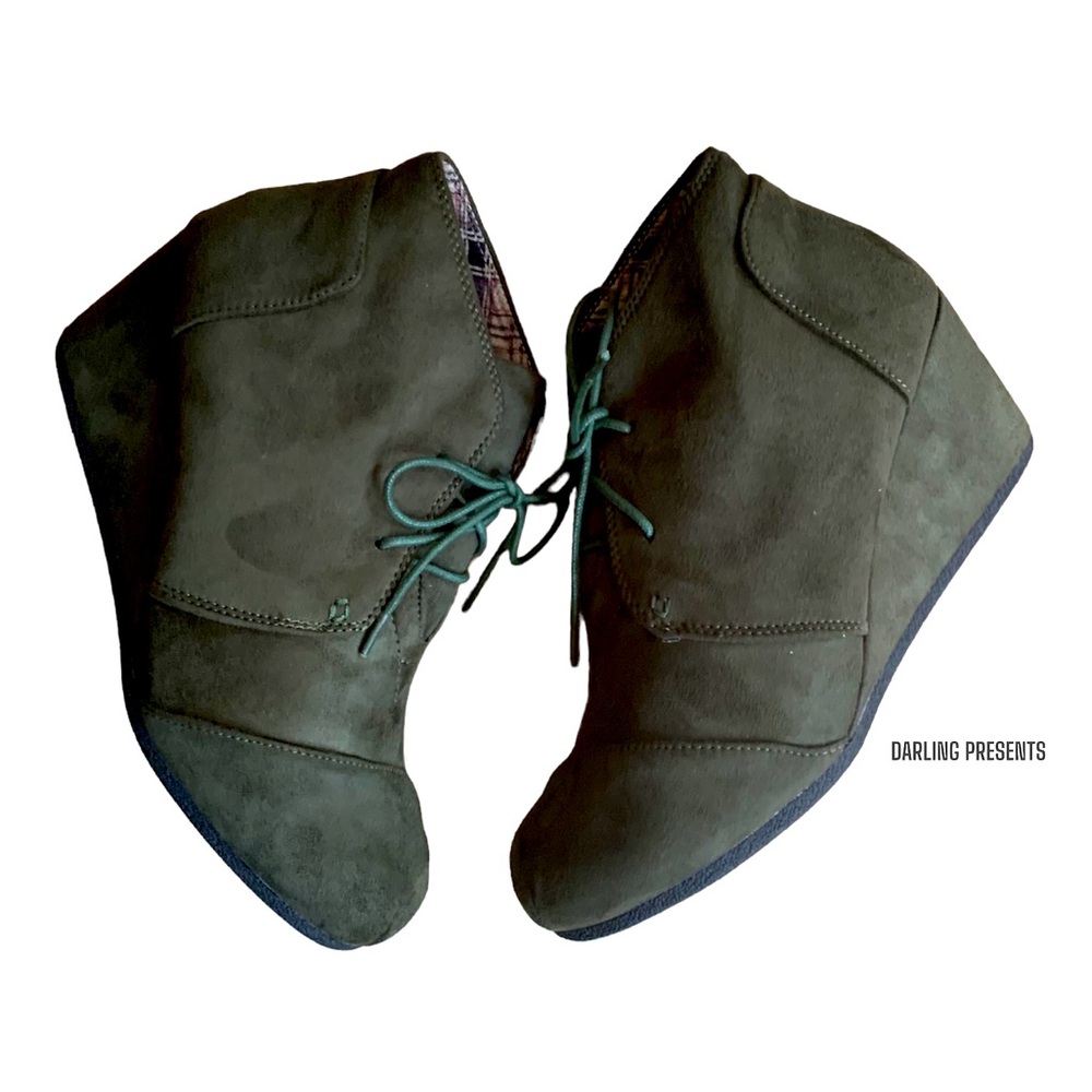 Forever 21 Patricia Oxford Wedge Lace Up Ankle Booties Women Color Olive Size 10
